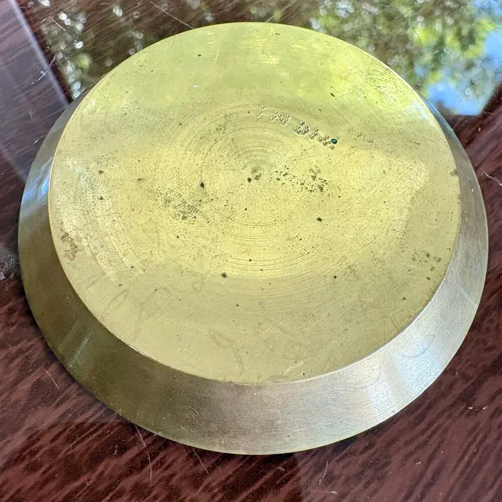 Vintage India Brass Etched Floral Catchall Dish, 2.75”